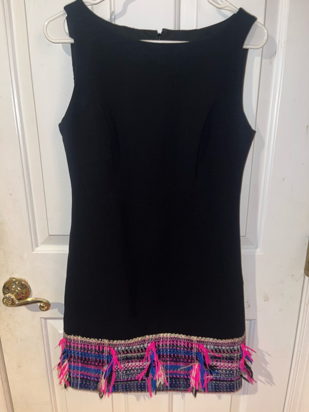 Milly Dress Size 4 Black Sleeveless Pink Blue Trim Made in USA Fully Lined